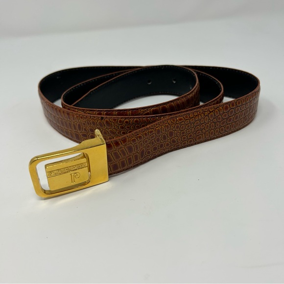 Vintage Pierre Cardin Logo Belt Croc Embossed Brown Leather Gold‎ Buckle Size L main image 7